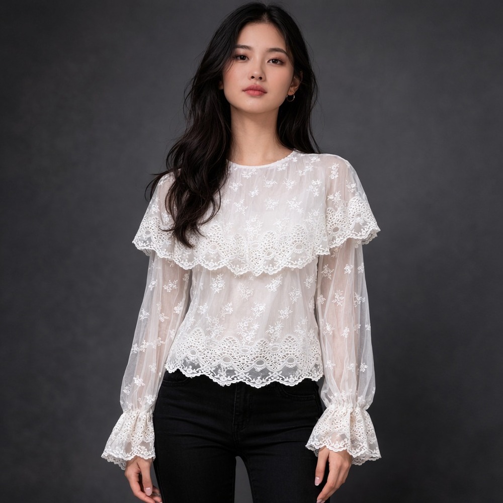 And Now This Blouse‎ Womens S White Lace Yoke Overlay Victorian Goth Steampunk